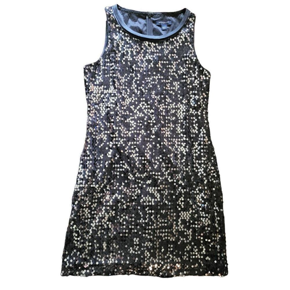 Banana Republic Sequin Sheath Dress Women's 4 Black Mini LBD Holiday Party